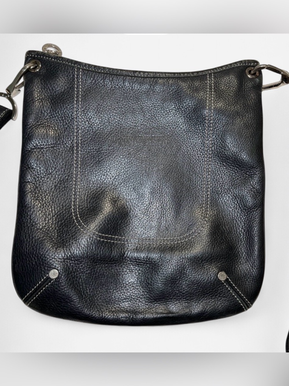 Longchamp Black Leather Crossbody Bag with Contrast Stitching